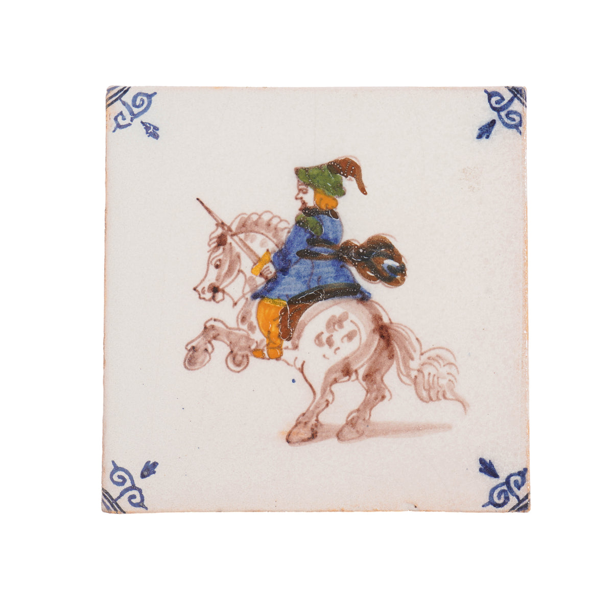Set of 6 Old Dutch Hand Painted Makkum Delft Tiles by Royal Tichelaar Makkum, c. 1880