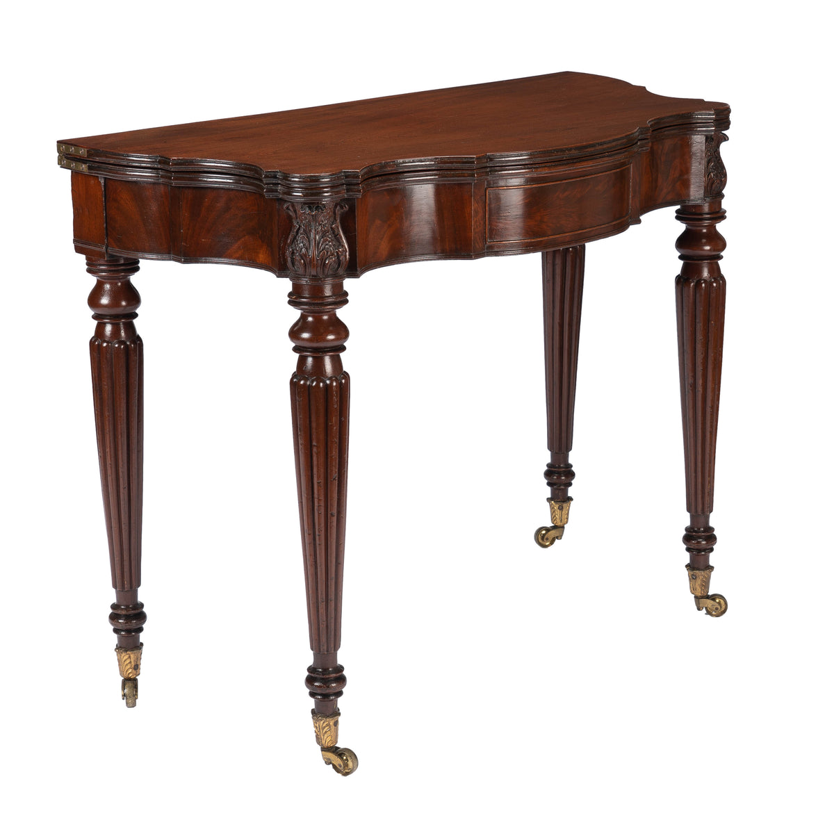 Federal flip top mahogany game table attributed to Samuel Field McIntire, 1810-15