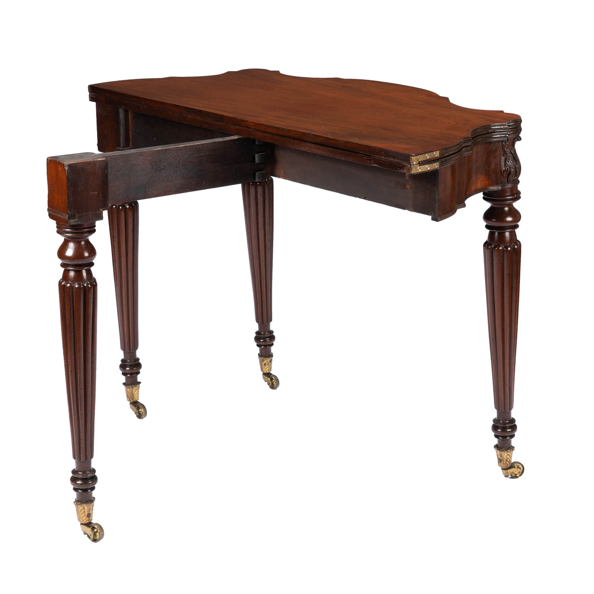 Federal flip top mahogany game table attributed to Samuel Field McIntire, 1810-15