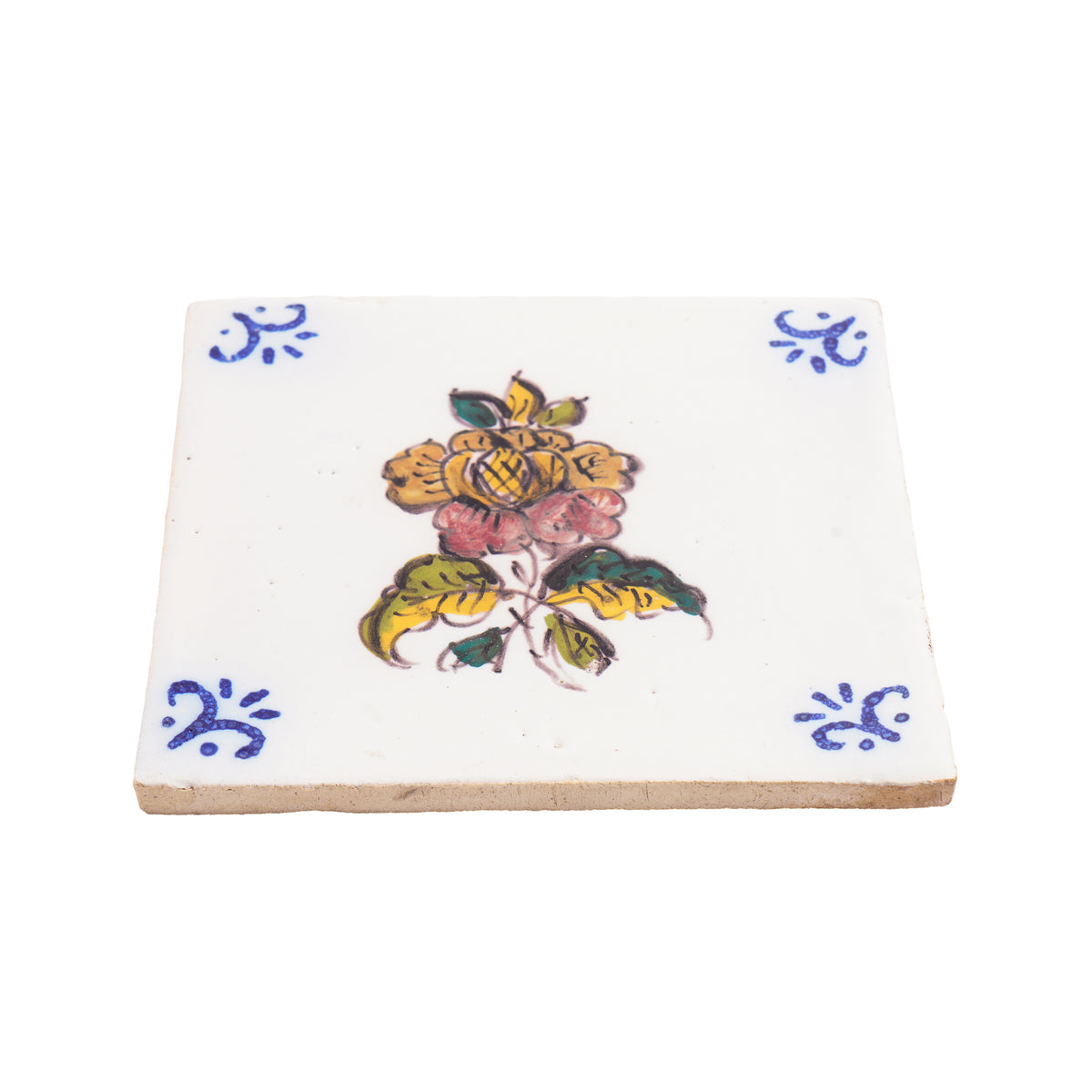 Set of 6 Portuguese hand painted botanical faience tiles in the Dutch taste, 1995