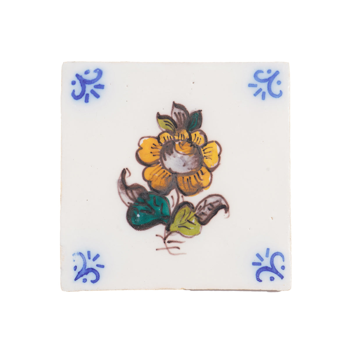 Set of 6 Portuguese hand painted botanical faience tiles in the Dutch taste, 1995
