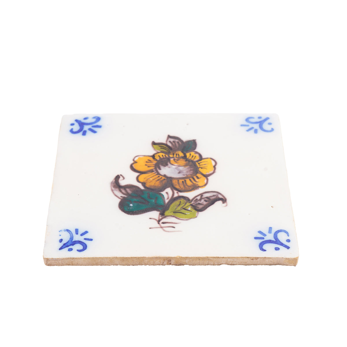 Set of 6 Portuguese hand painted botanical faience tiles in the Dutch taste, 1995
