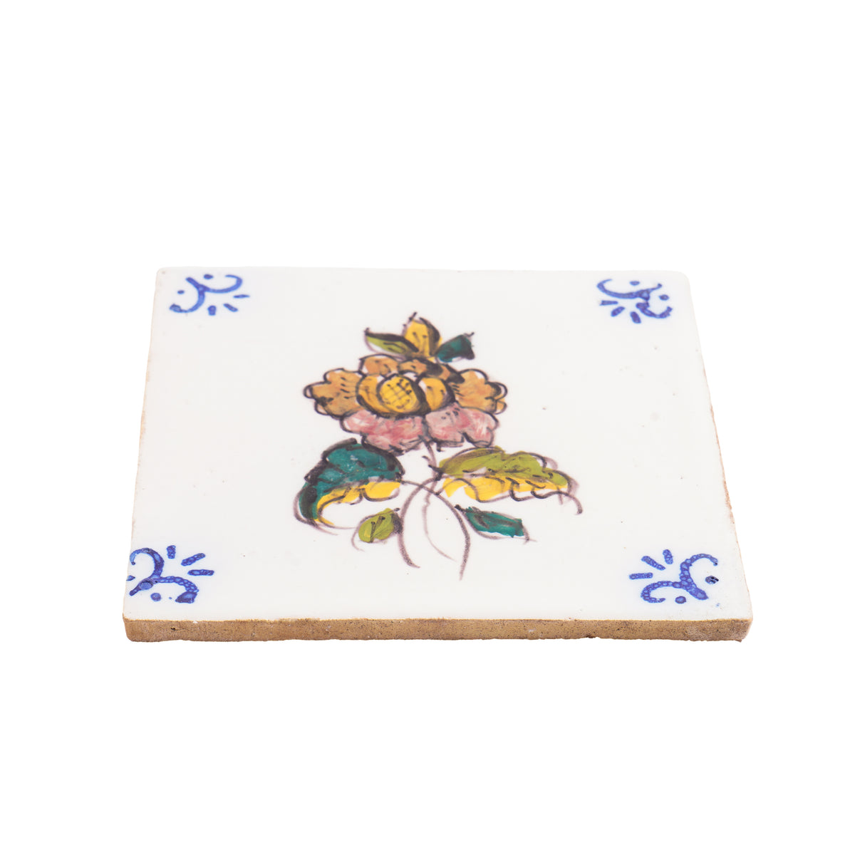 Set of 6 Portuguese hand painted botanical faience tiles in the Dutch taste, 1995