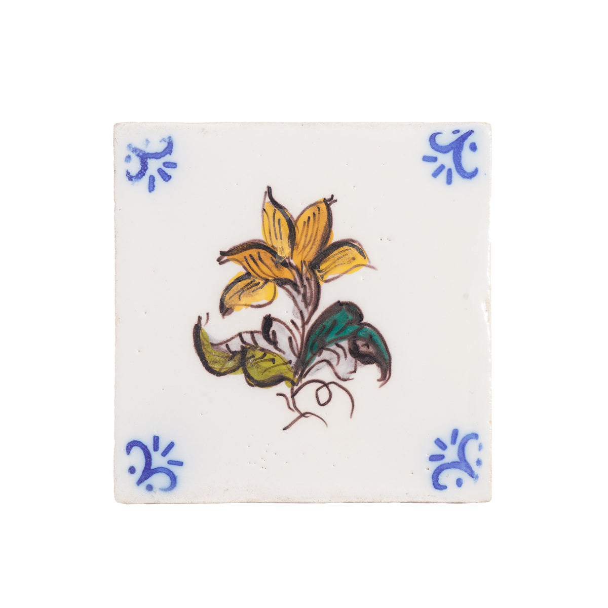 Set of 6 Portuguese hand painted botanical faience tiles in the Dutch taste, 1995