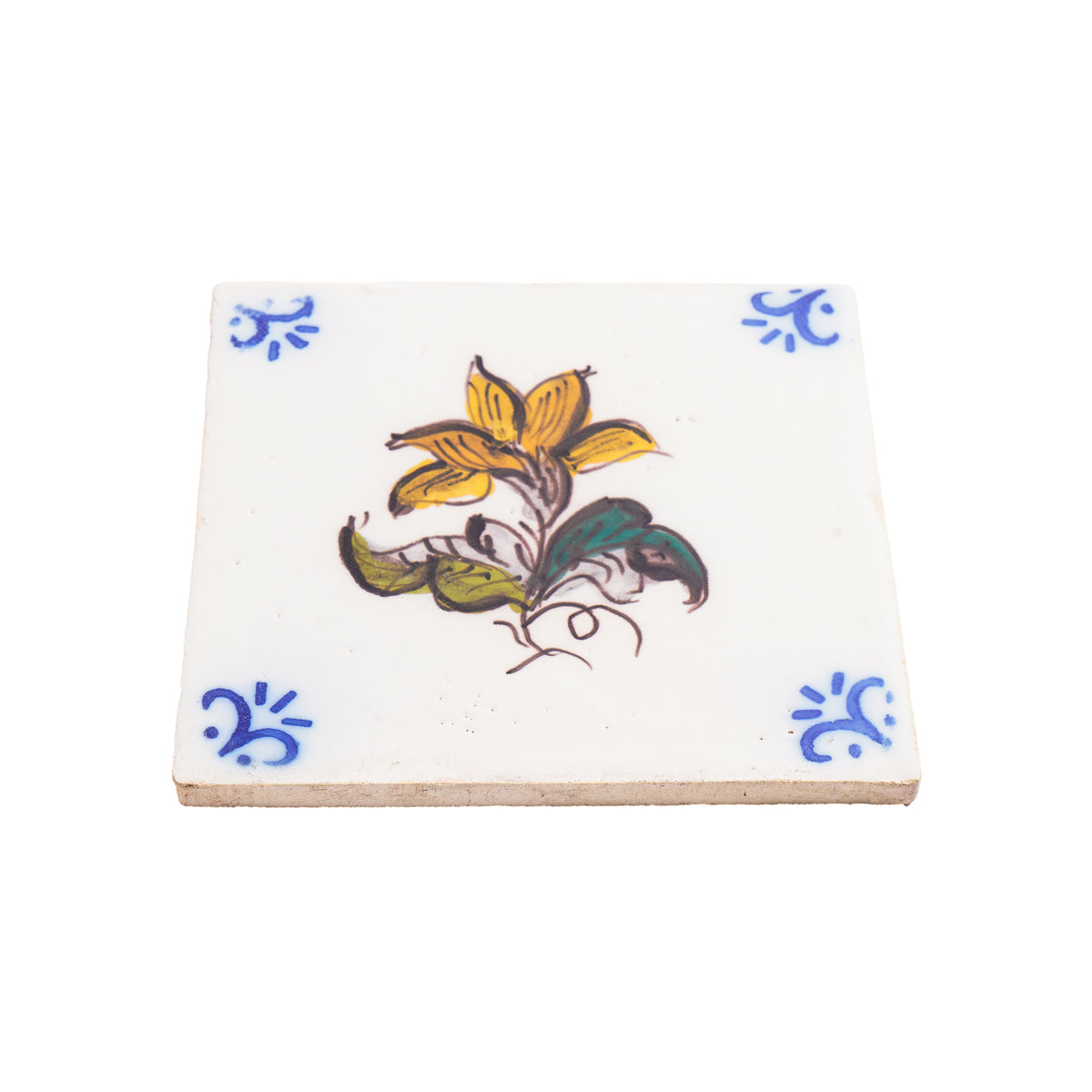 Set of 6 Portuguese hand painted botanical faience tiles in the Dutch taste, 1995