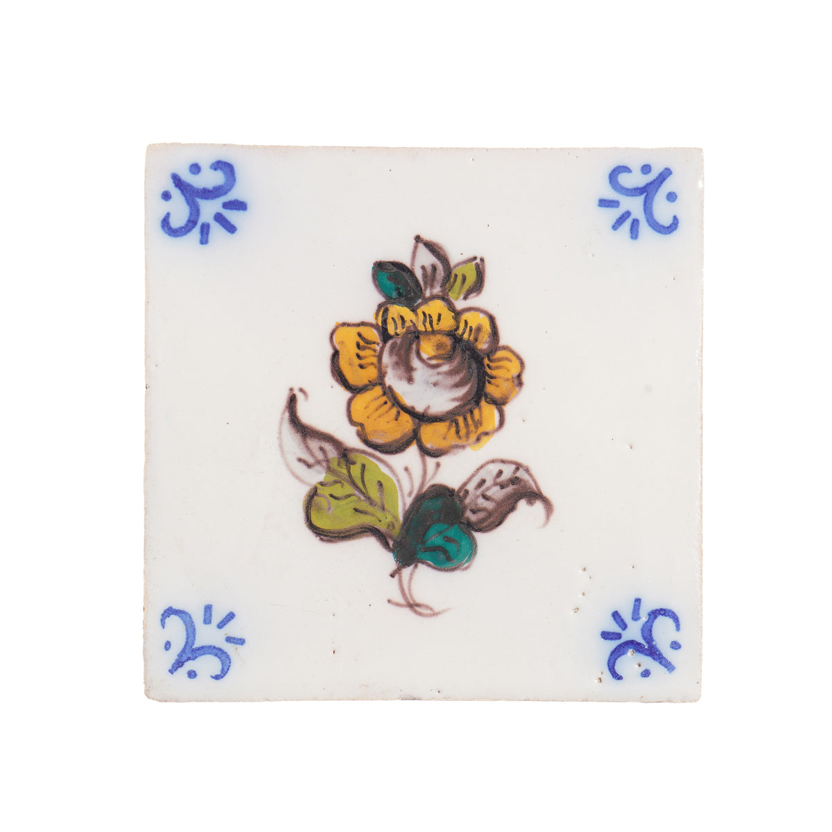 Set of 6 Portuguese hand painted botanical faience tiles in the Dutch taste, 1995