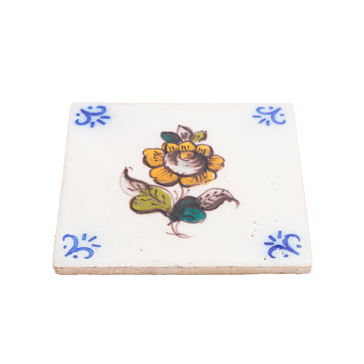 Set of 6 Portuguese hand painted botanical faience tiles in the Dutch taste, 1995