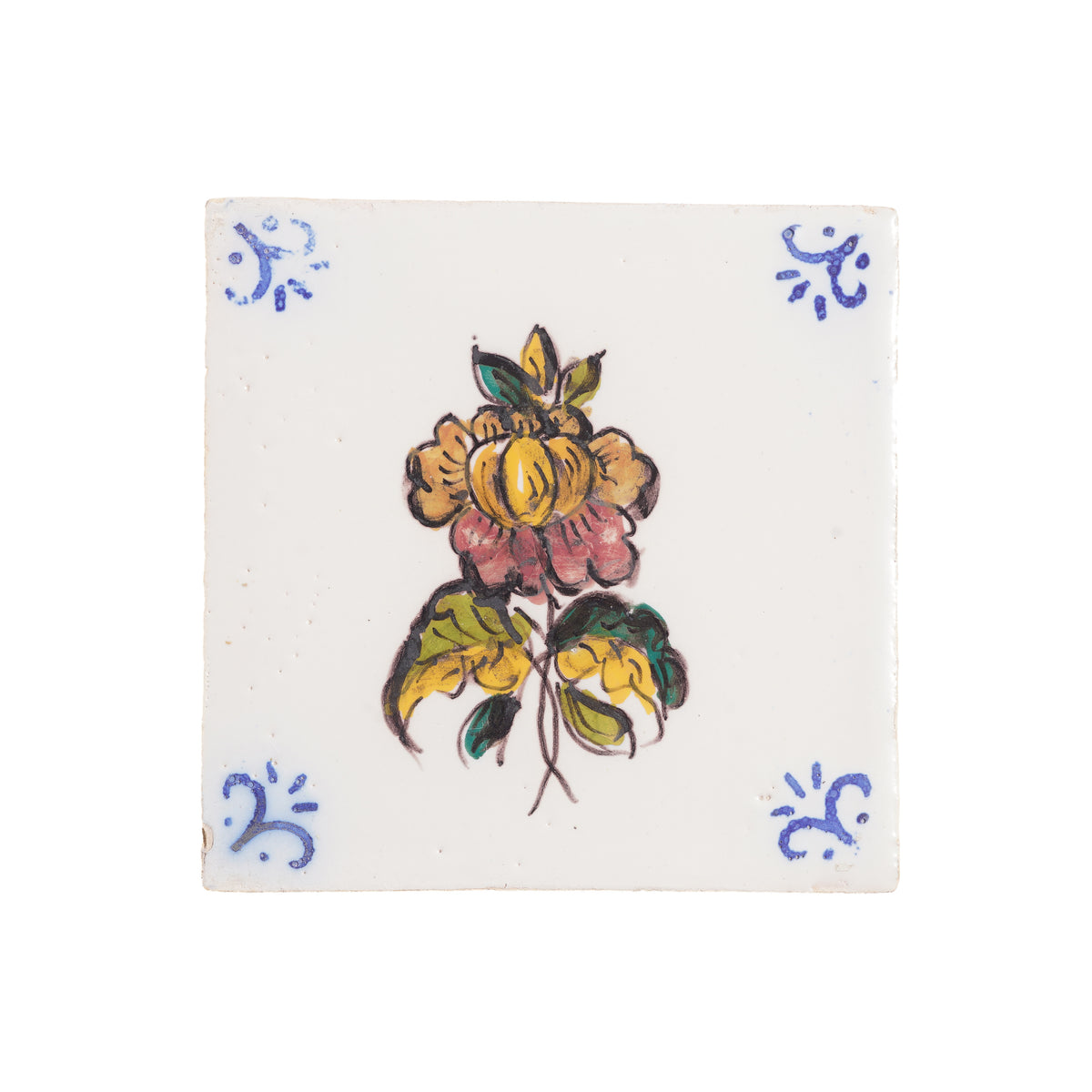 Set of 6 Portuguese hand painted botanical faience tiles in the Dutch taste, 1995