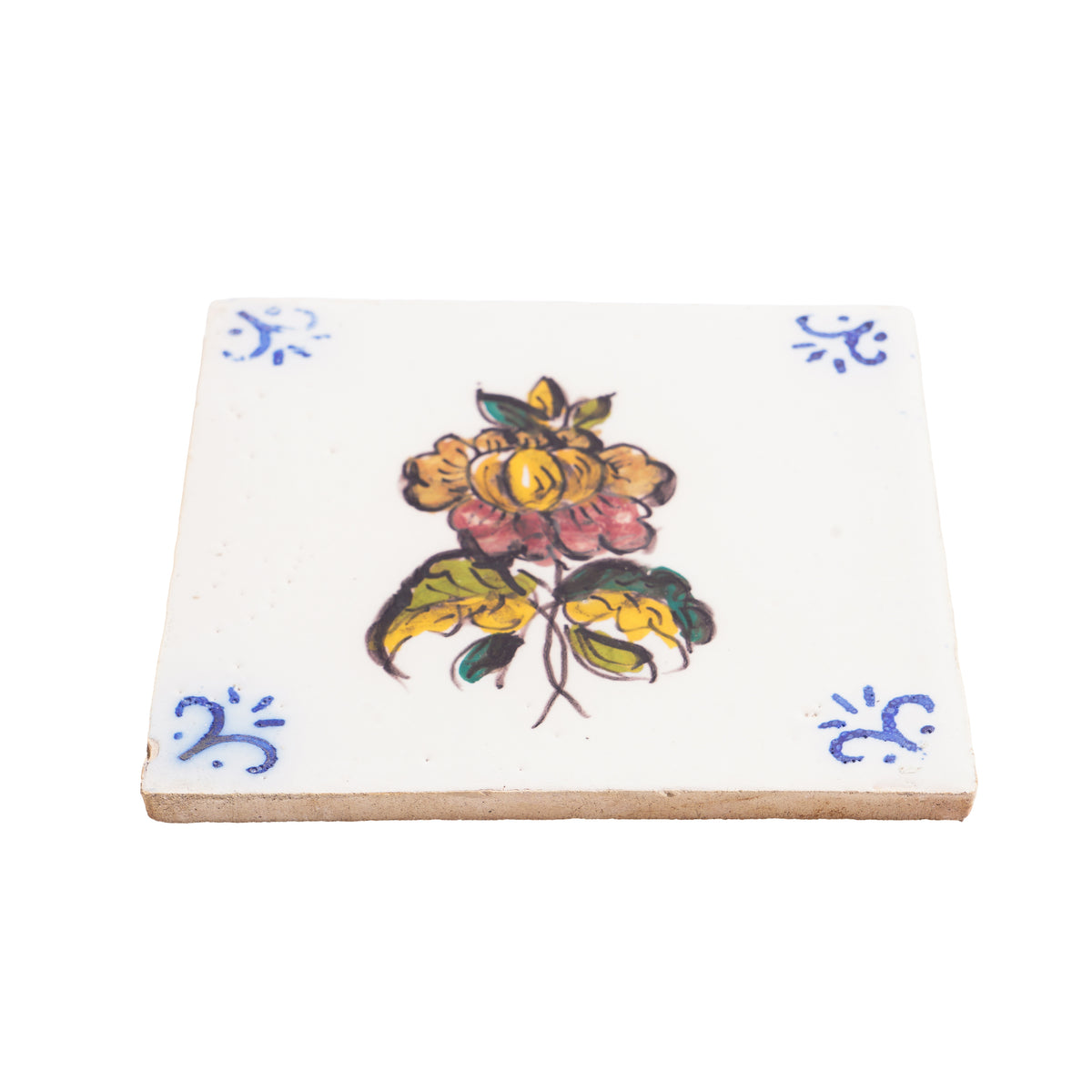 Set of 6 Portuguese hand painted botanical faience tiles in the Dutch taste, 1995