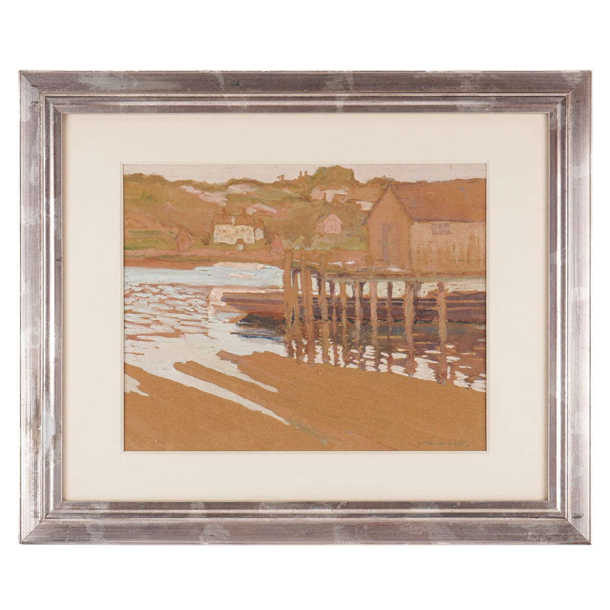 Gouache on paper view of the piers in Rockport, Massachusetts by Emma Mendenhall, c. 1910