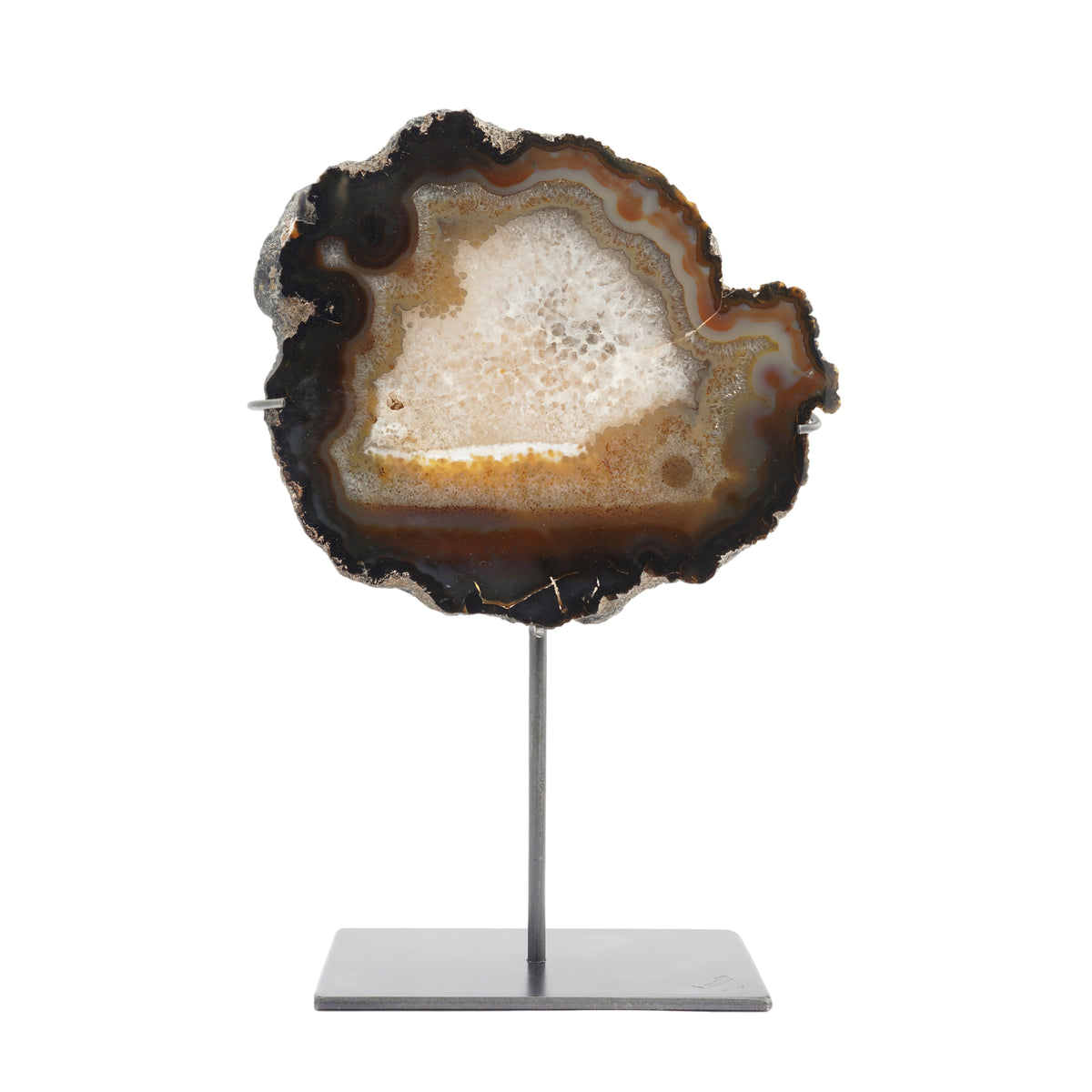Slice cut agate geode specimen