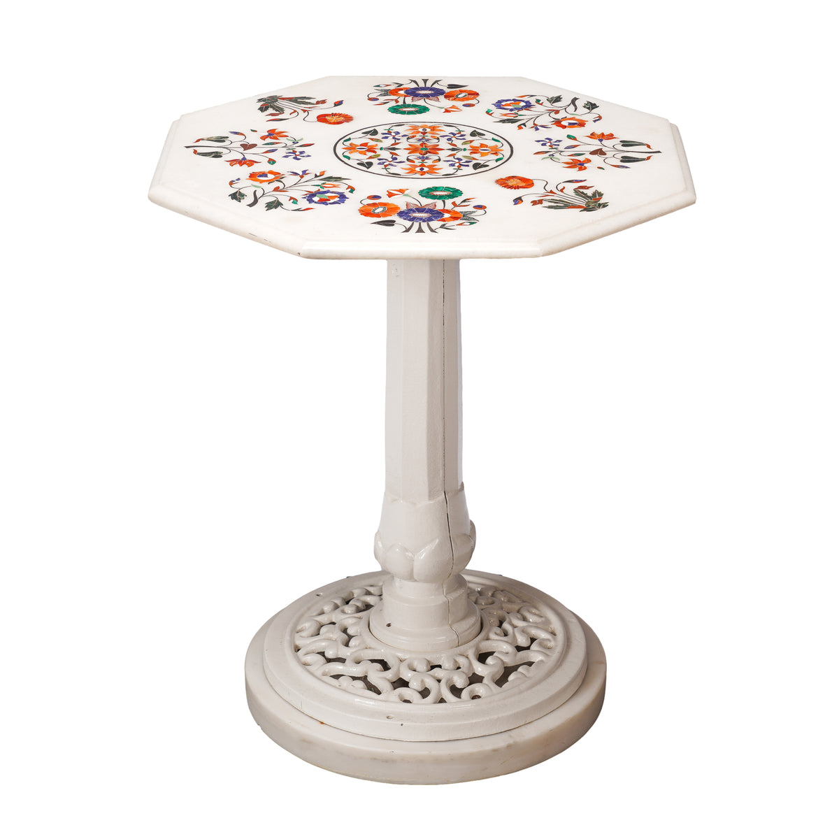 Agra Anglo Raj pietra dura marble and cast iron pedestal table, early 1900s