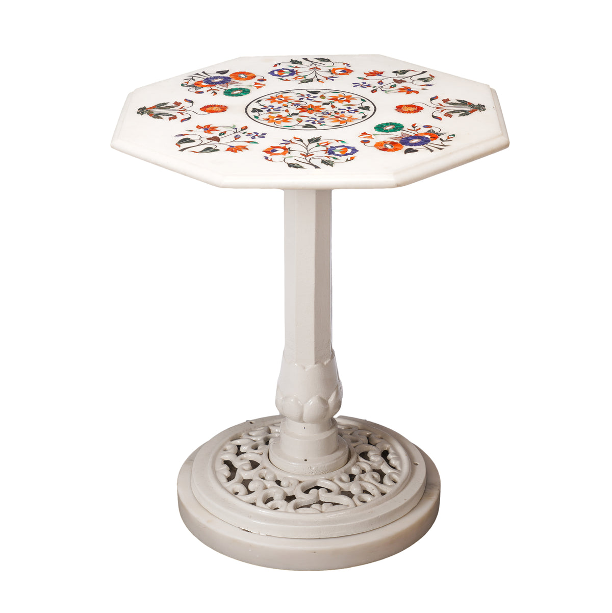 Agra Anglo Raj pietra dura marble and cast iron pedestal table, early 1900s