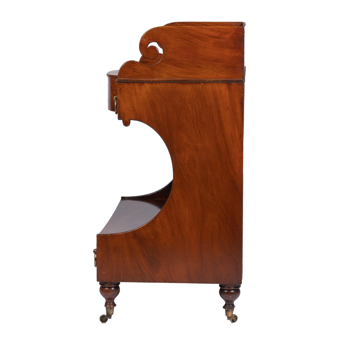 American mahogany demilune dressing stand on brass castors, 1830s