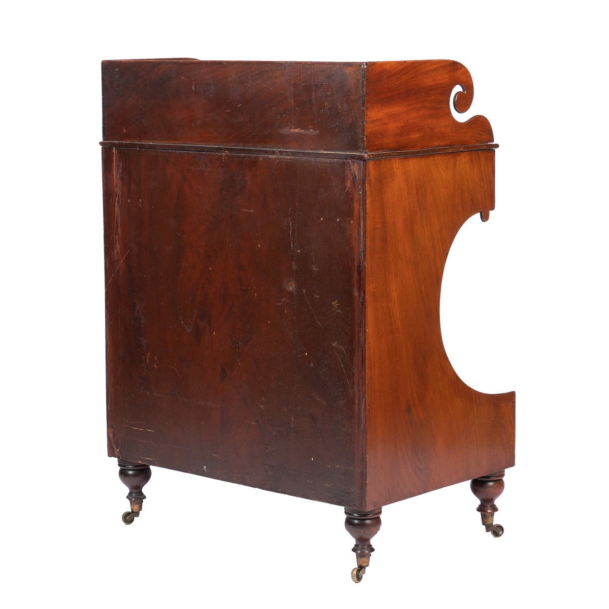 American mahogany demilune dressing stand on brass castors, 1830s