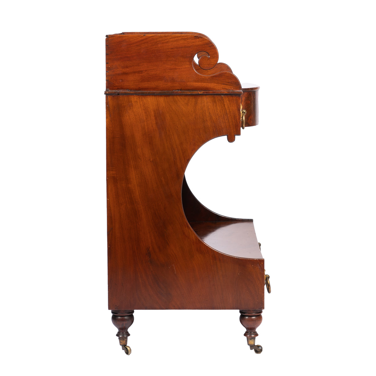 American mahogany demilune dressing stand on brass castors, 1830s