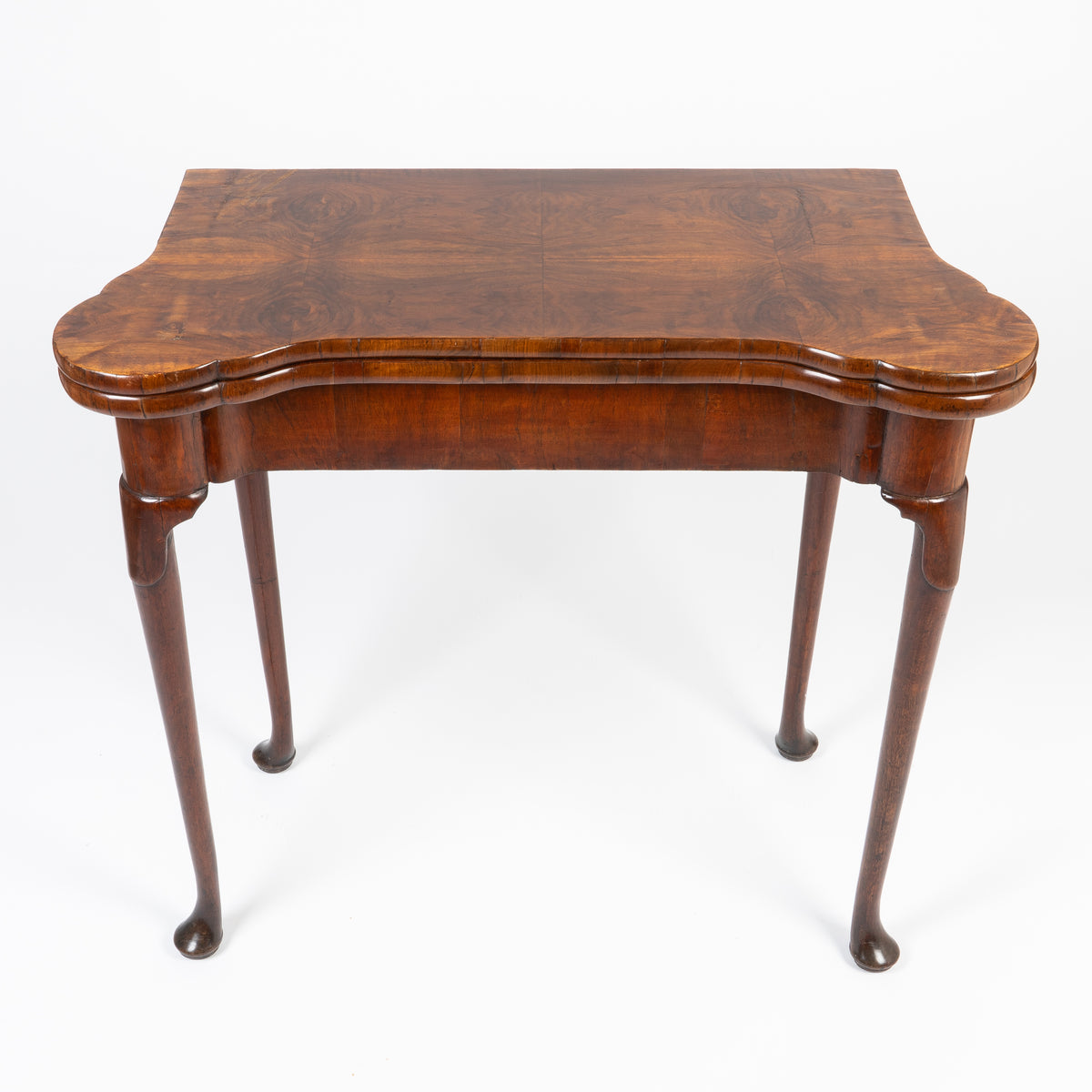 English Queen Anne walnut flip top concertina game table, 1720
