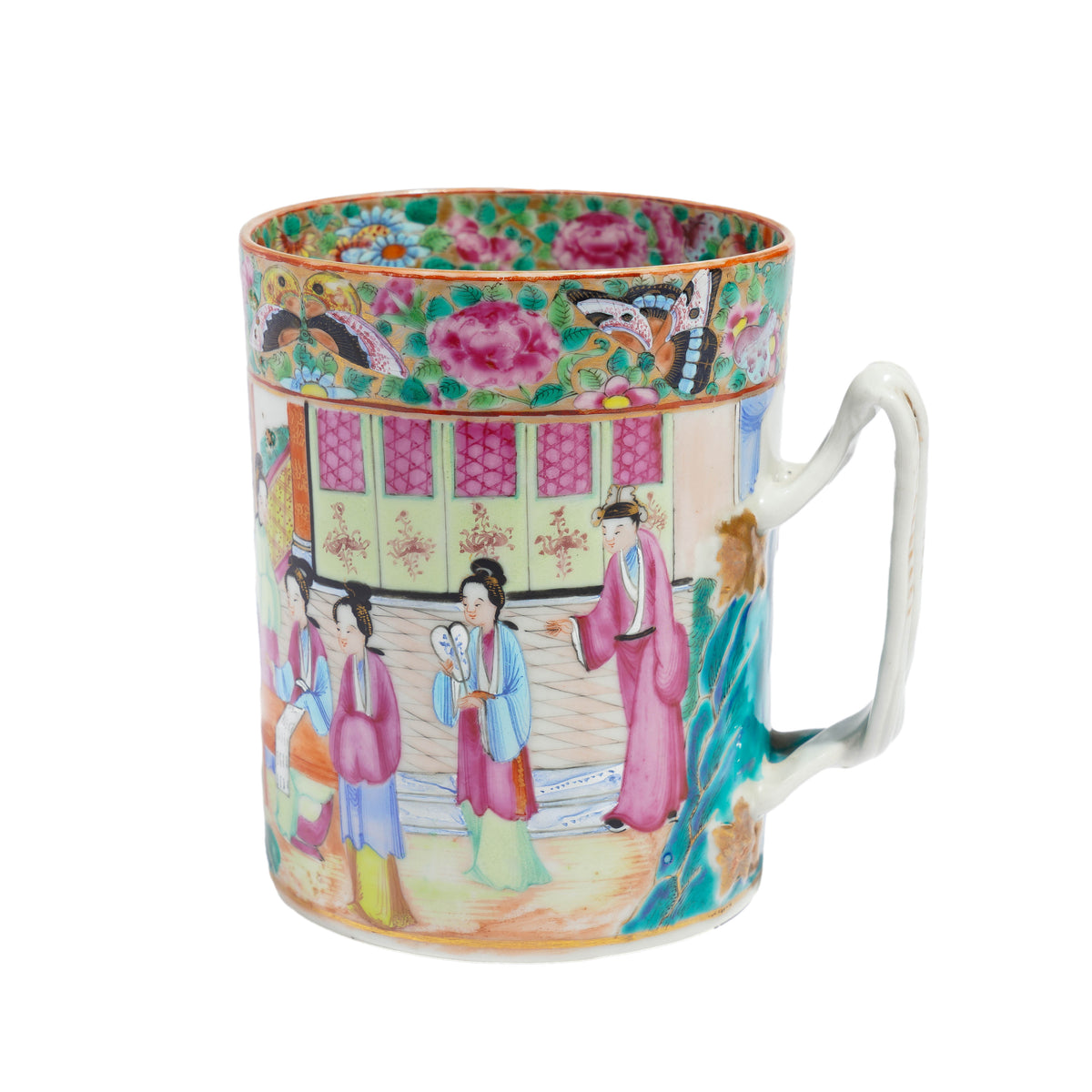 Chinese export Mandarin Palette porcelain tankard, c. 1815