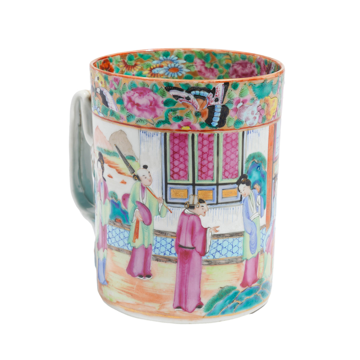 Chinese export Mandarin Palette porcelain tankard, c. 1815
