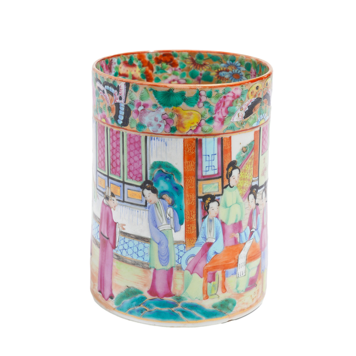 Chinese export Mandarin Palette porcelain tankard, c. 1815