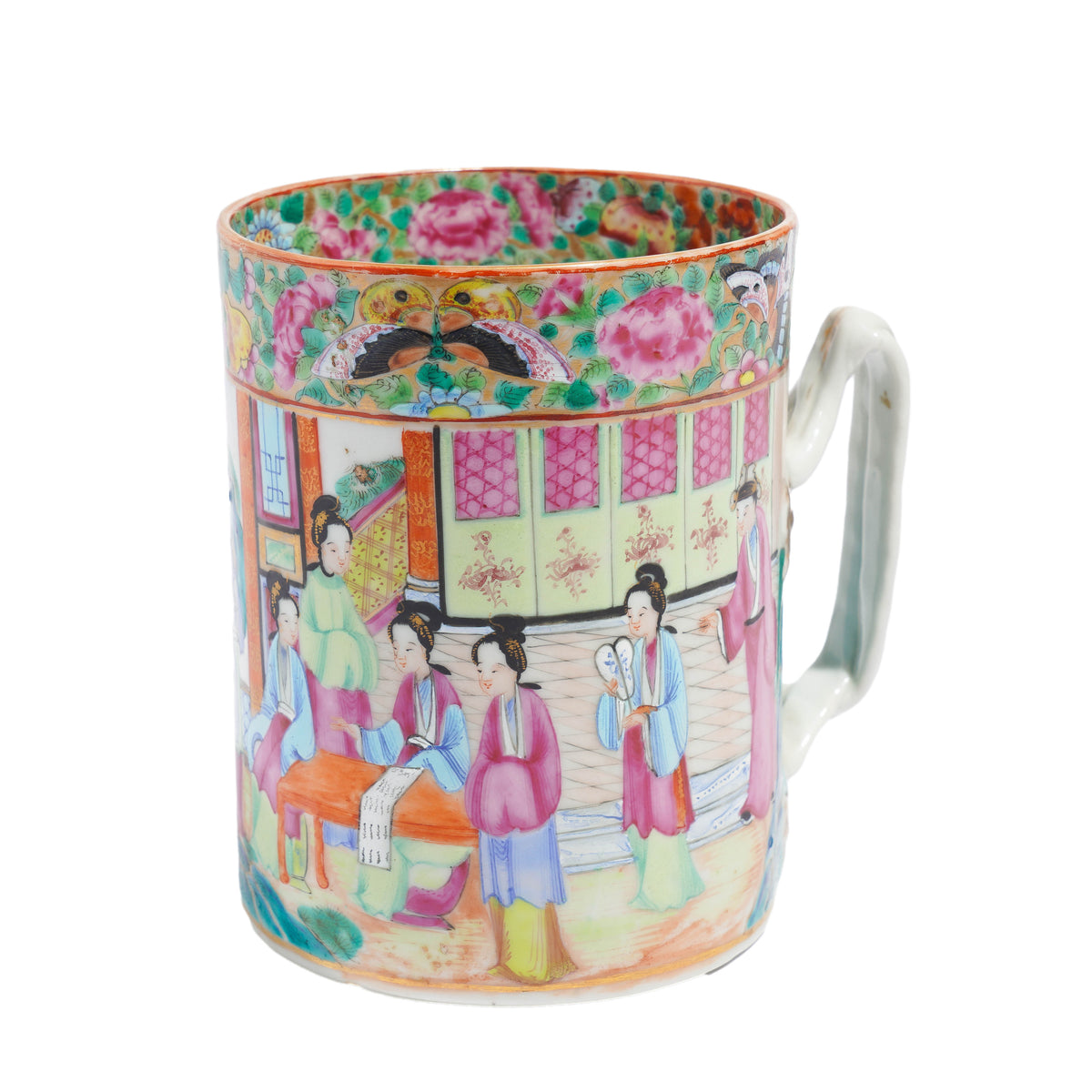 Chinese export Mandarin Palette porcelain tankard, c. 1815