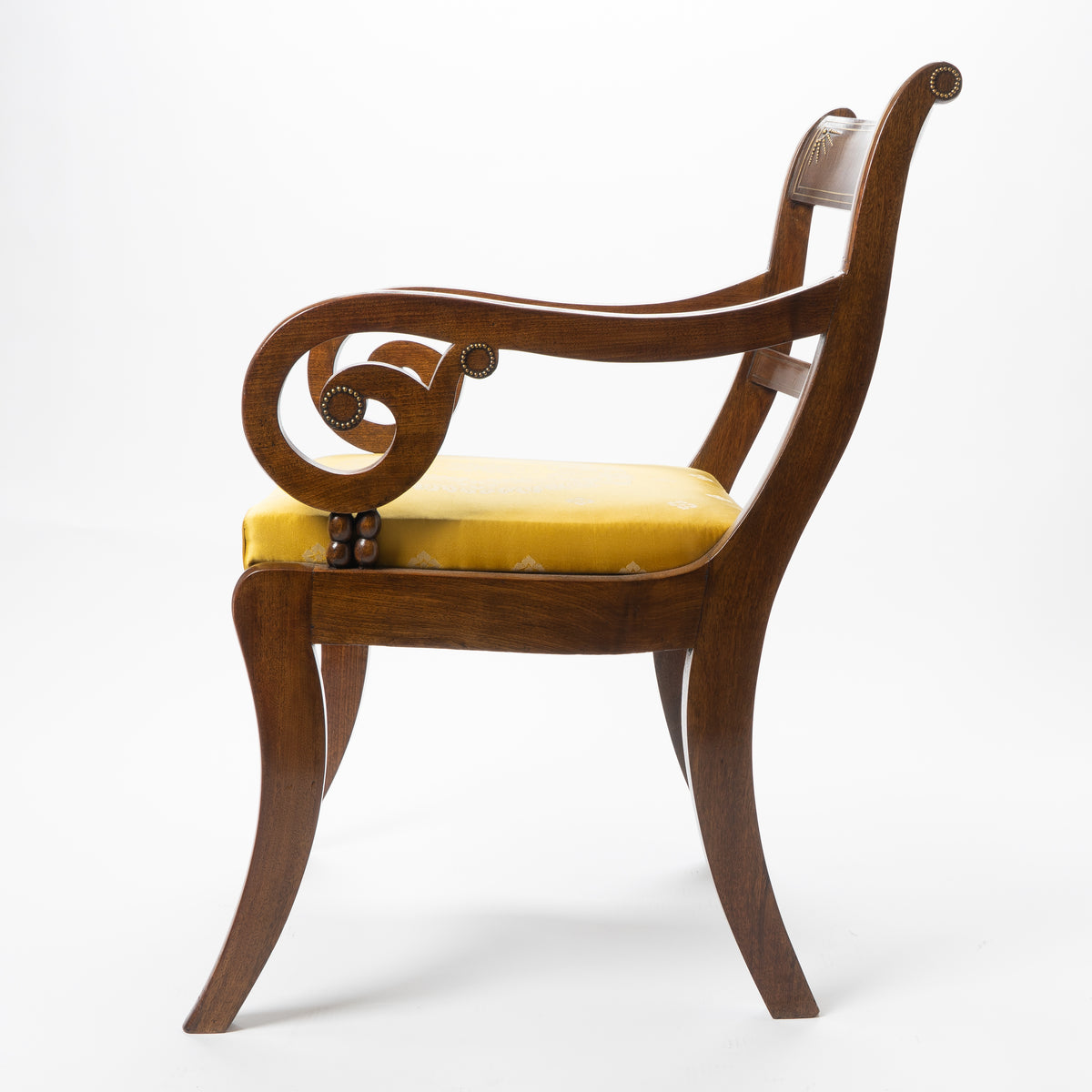English Regency mahogany ram's horn armchair, 1820