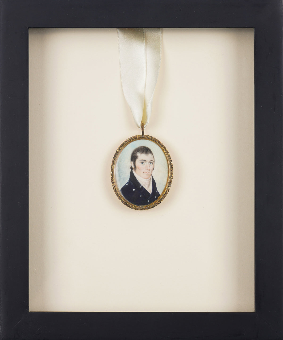New England Bone Portrait Miniature of a Gentleman in Shadowbox Frame, C. 1810