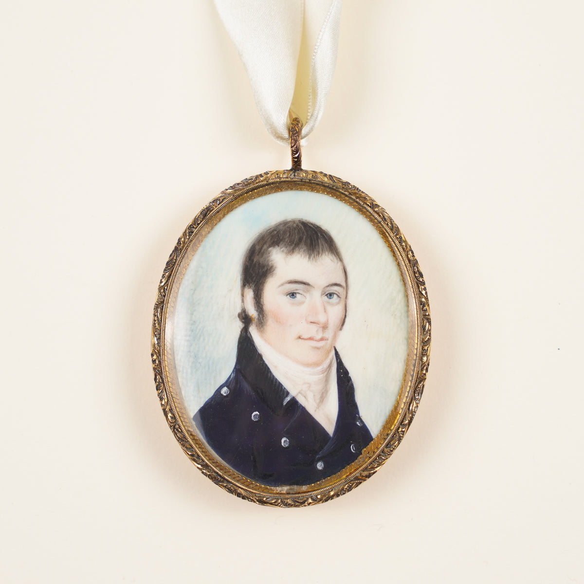 New England Bone Portrait Miniature of a Gentleman in Shadowbox Frame, C. 1810
