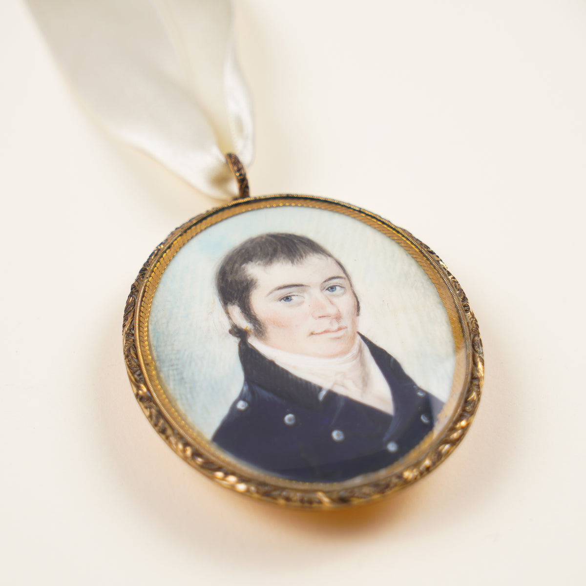 New England Bone Portrait Miniature of a Gentleman in Shadowbox Frame, C. 1810