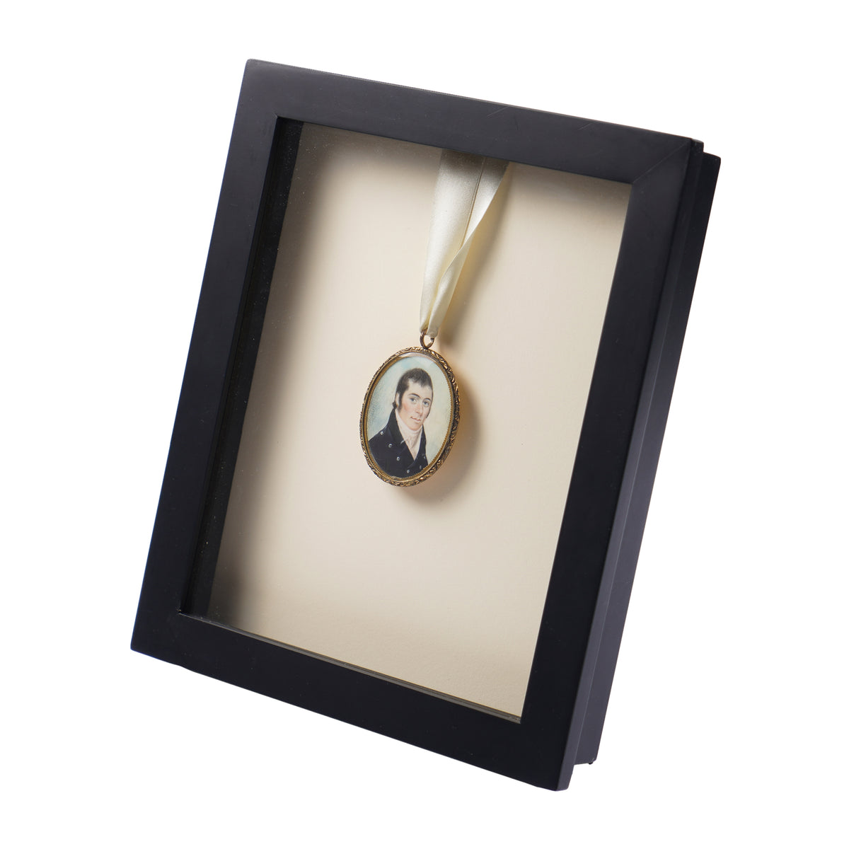 New England Bone Portrait Miniature of a Gentleman in Shadowbox Frame, C. 1810