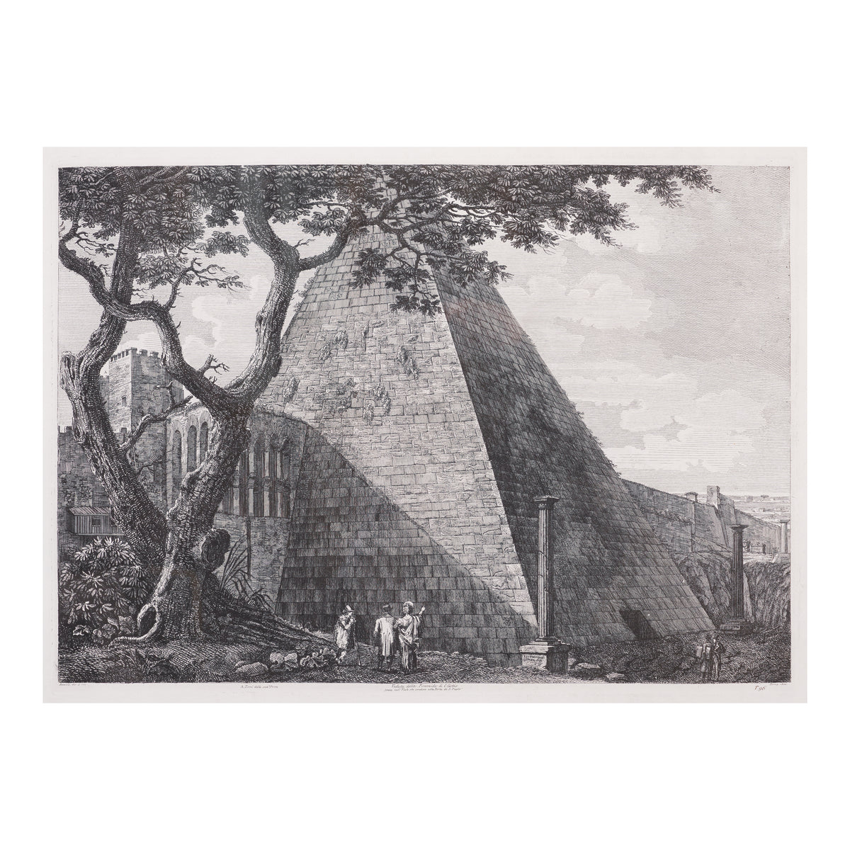 Engraving "Veduta della Piramide di C.Cestio", 1822