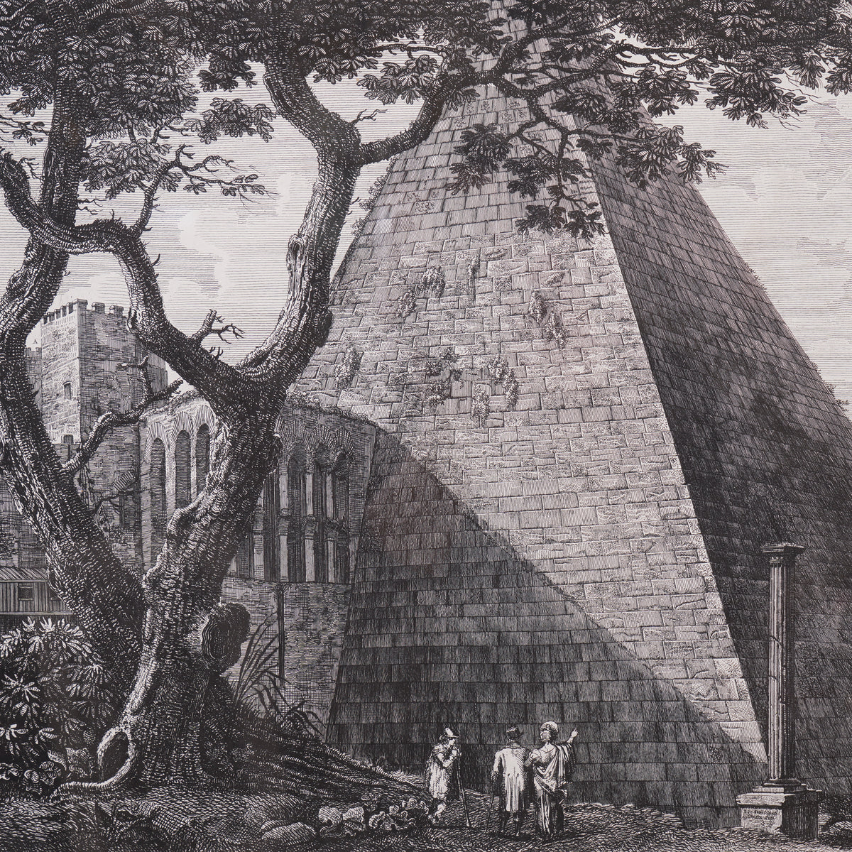 Engraving "Veduta della Piramide di C.Cestio", 1822