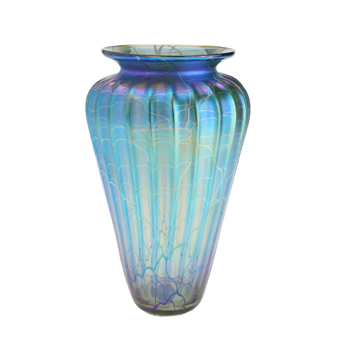 Mayauel Ward contemporary iridescent blue blown glass vase, 2015