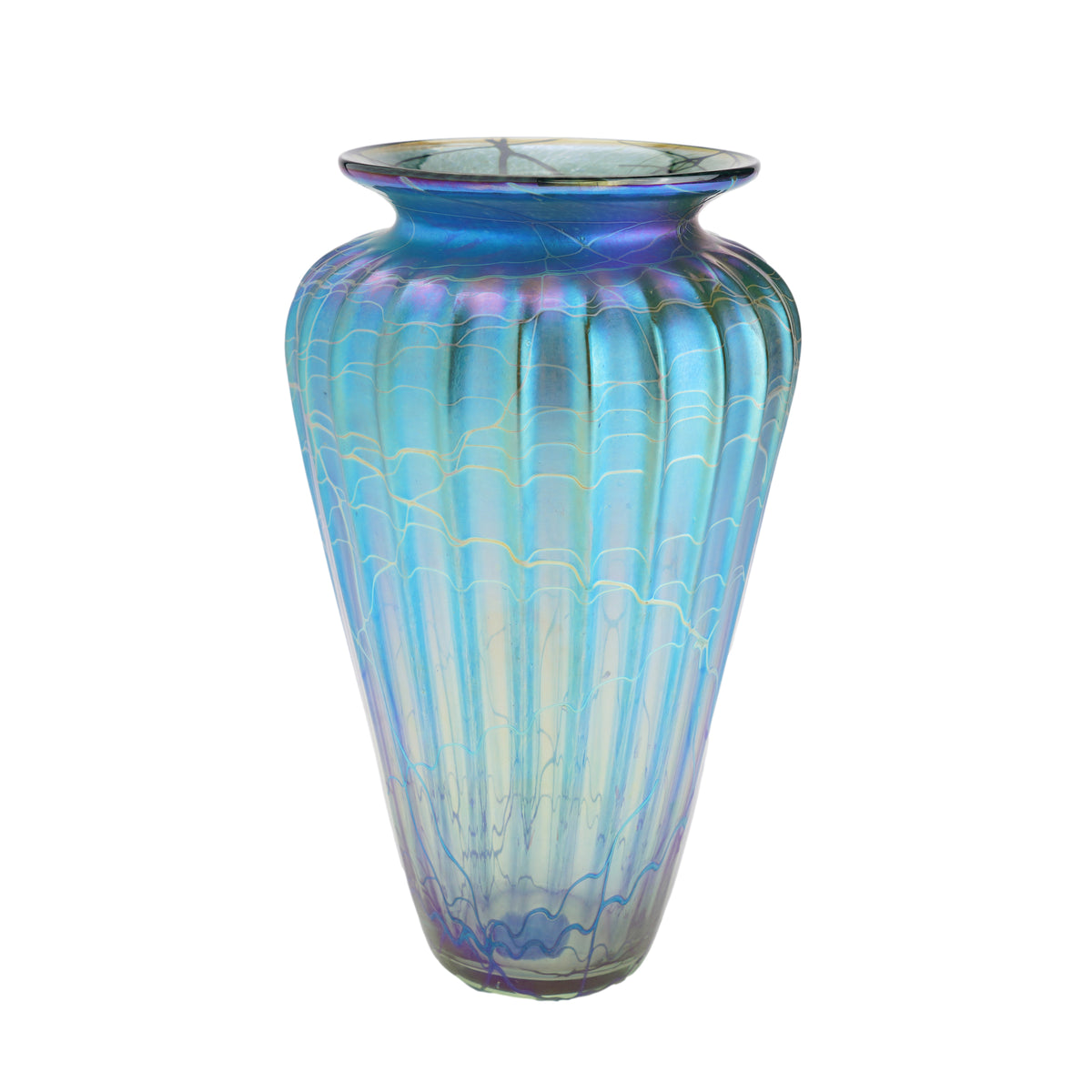Mayauel Ward contemporary iridescent blue blown glass vase, 2015