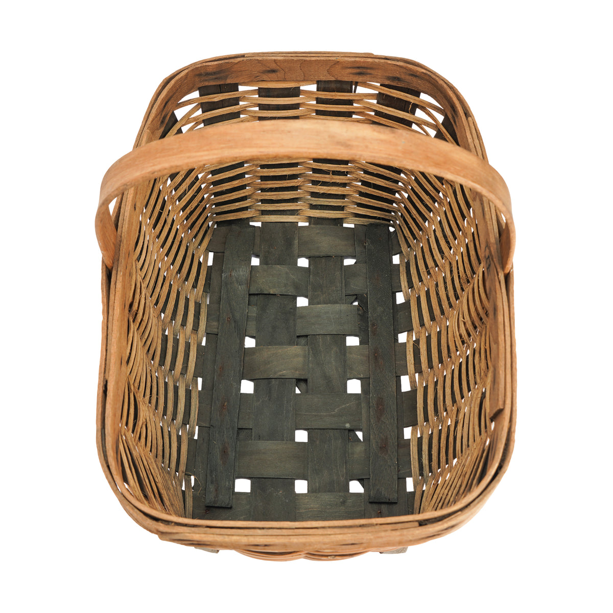 Vintage hand woven fixed handle basket, 1900's