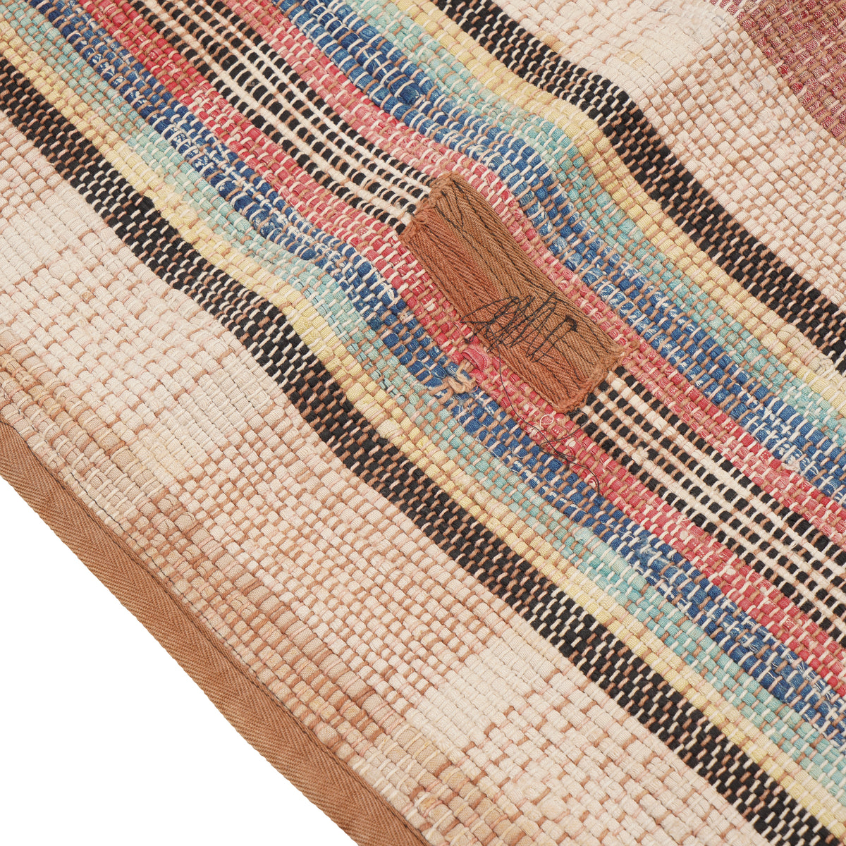 Vintage American rag rug with bound edges, c. 1850-1900
