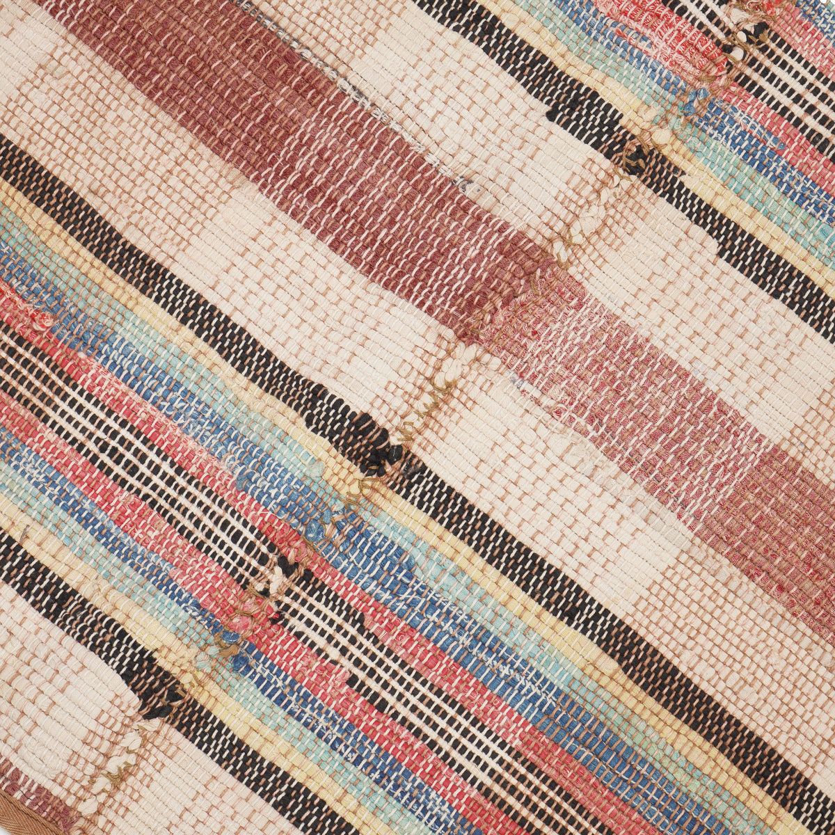 Vintage American rag rug with bound edges, c. 1850-1900