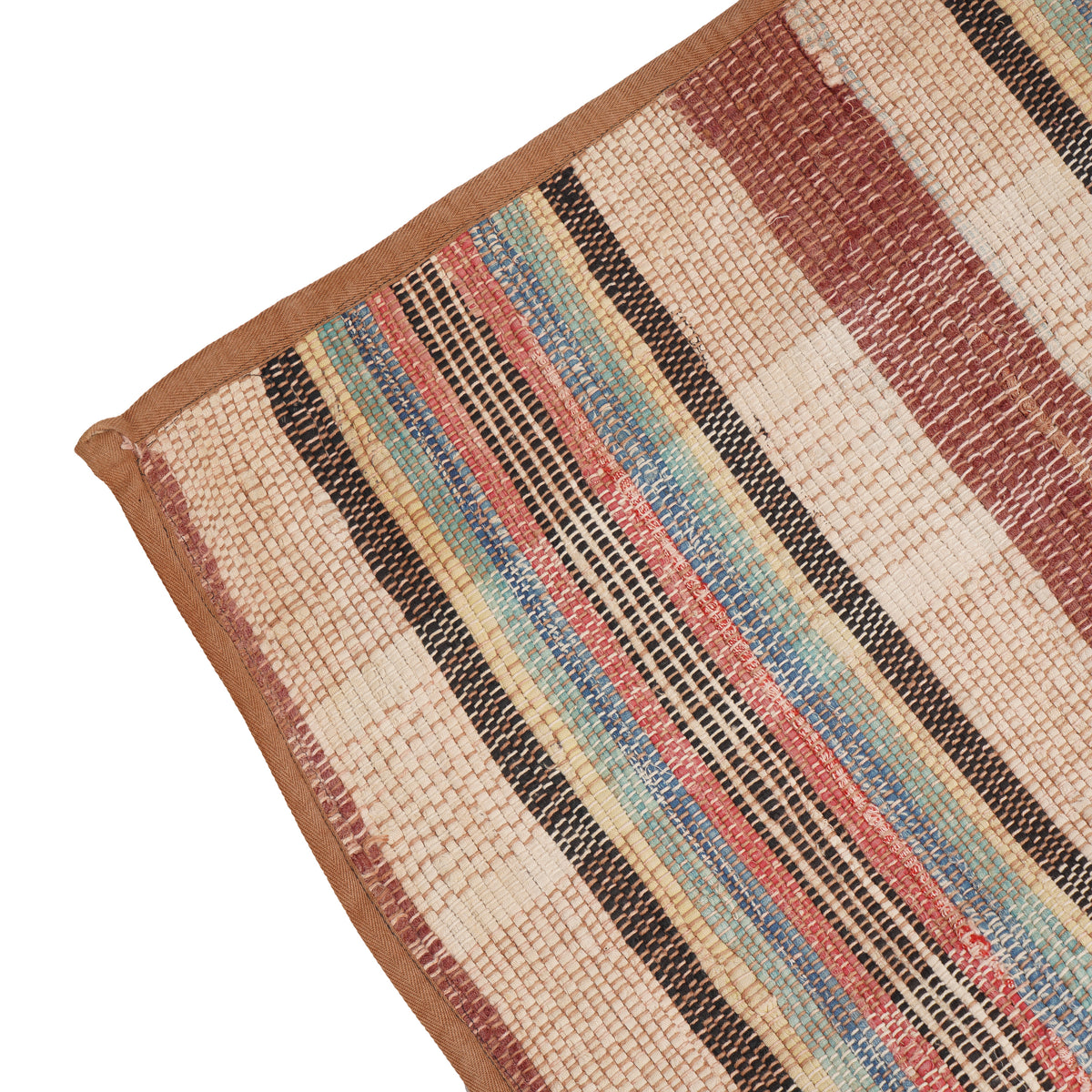 Vintage American rag rug with bound edges, c. 1850-1900