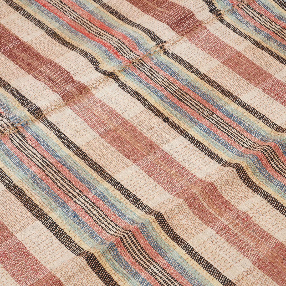 Vintage American rag rug with bound edges, c. 1850-1900