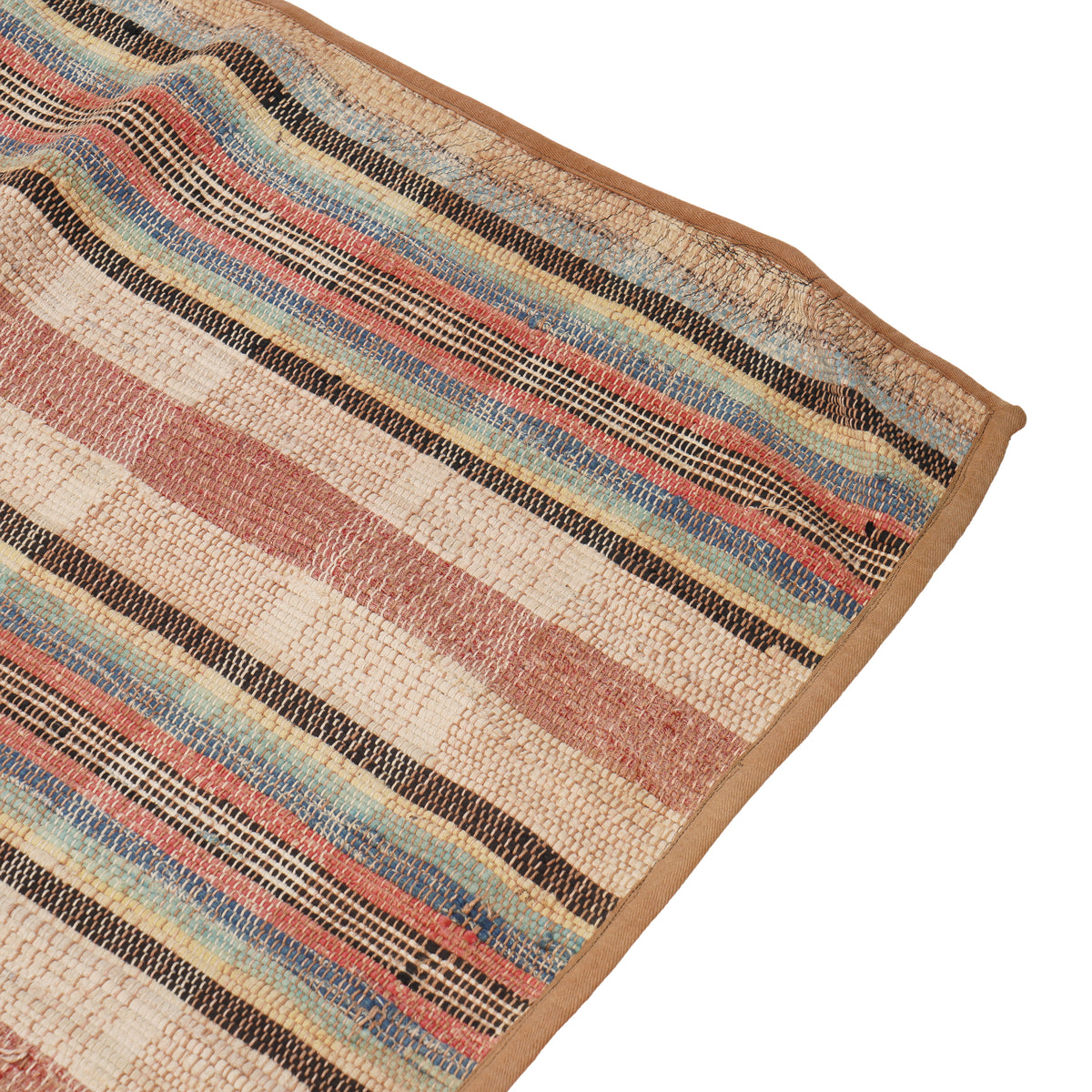 Vintage American rag rug with bound edges, c. 1850-1900
