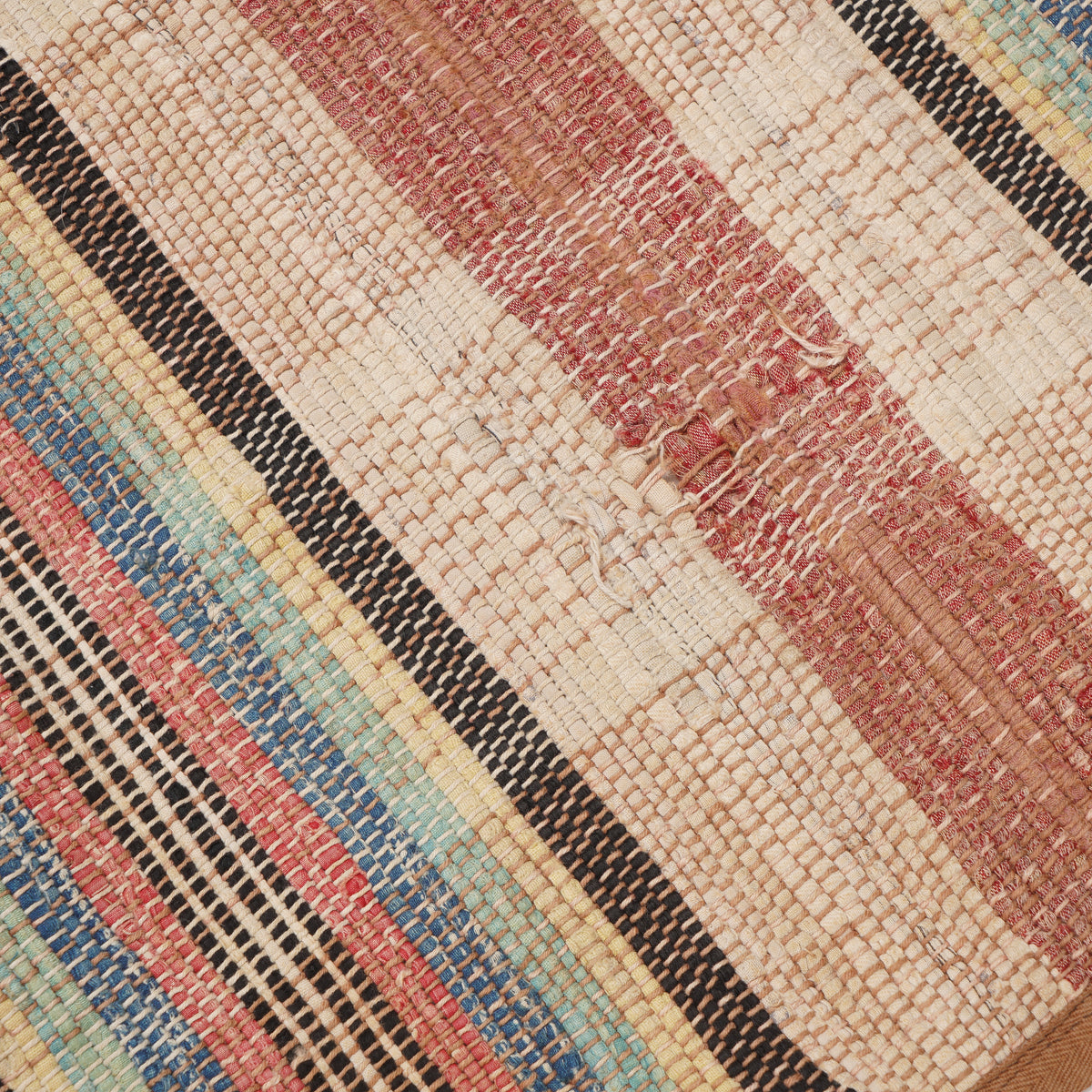 Vintage American rag rug with bound edges, c. 1850-1900