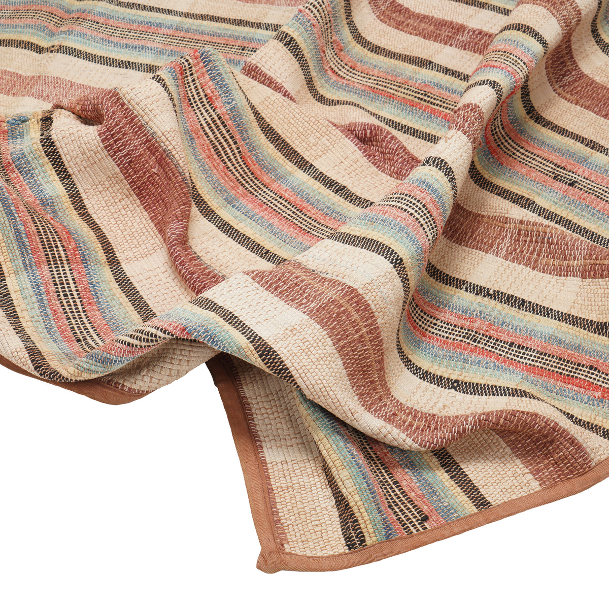 Vintage American rag rug with bound edges, c. 1850-1900