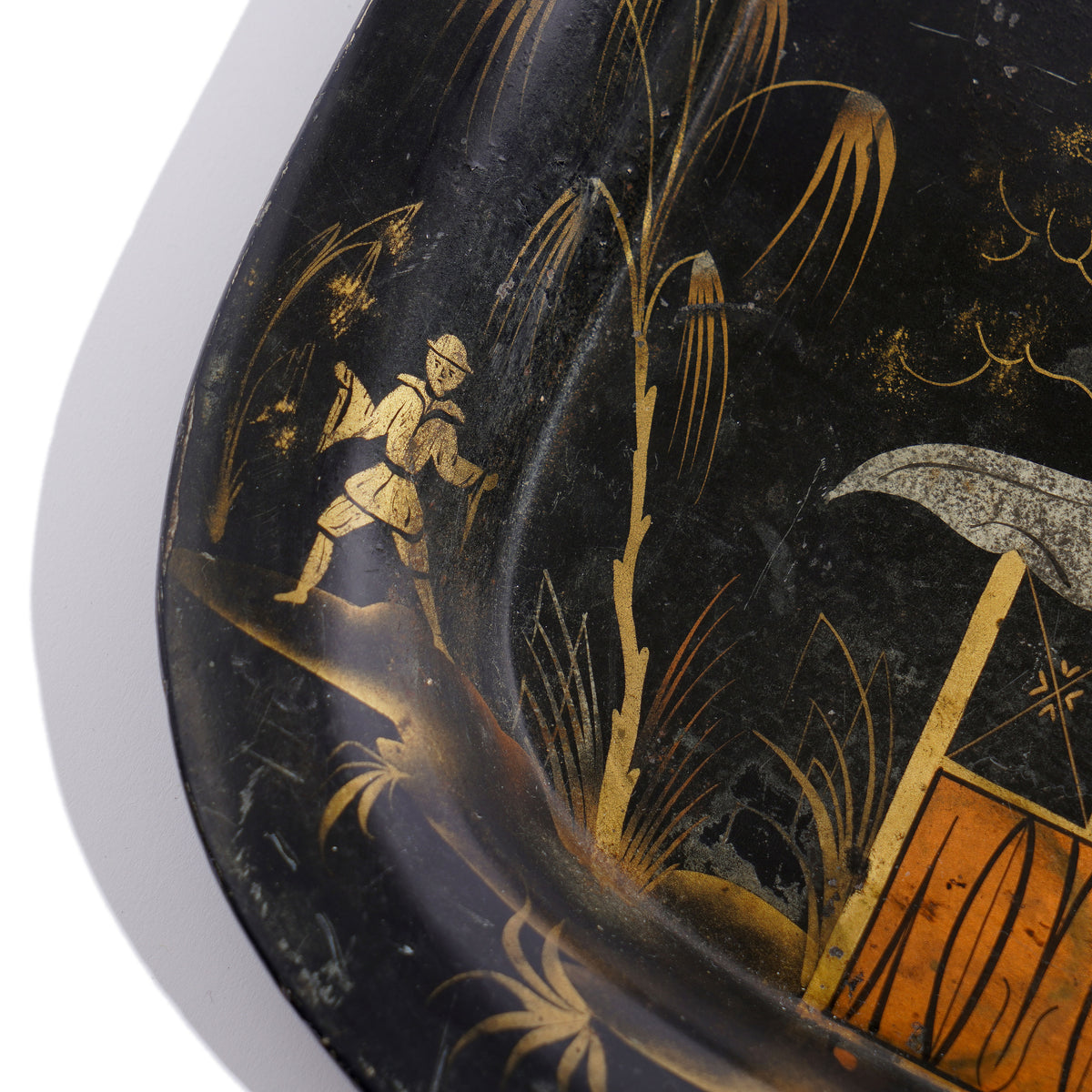English Chinoiserie rolled rim tole tray, c. 1830