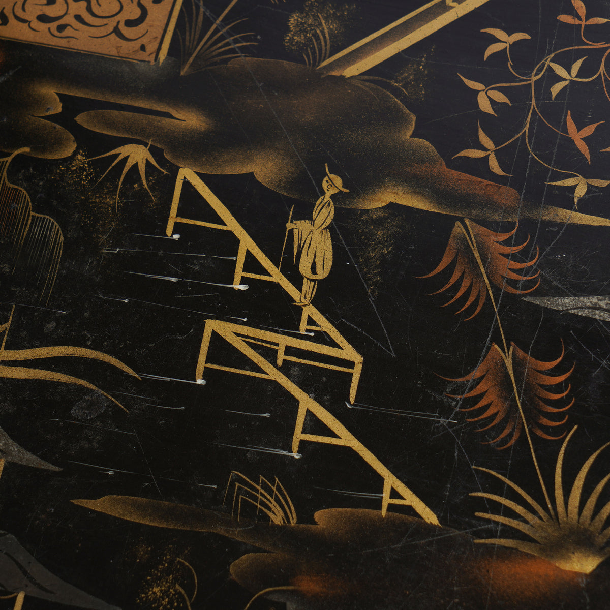 English Chinoiserie rolled rim tole tray, c. 1830