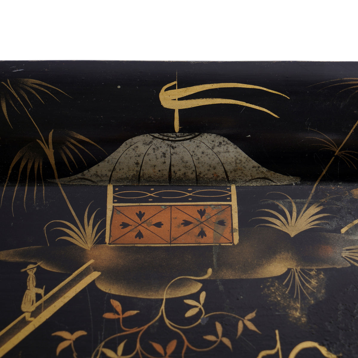 English Chinoiserie rolled rim tole tray, c. 1830
