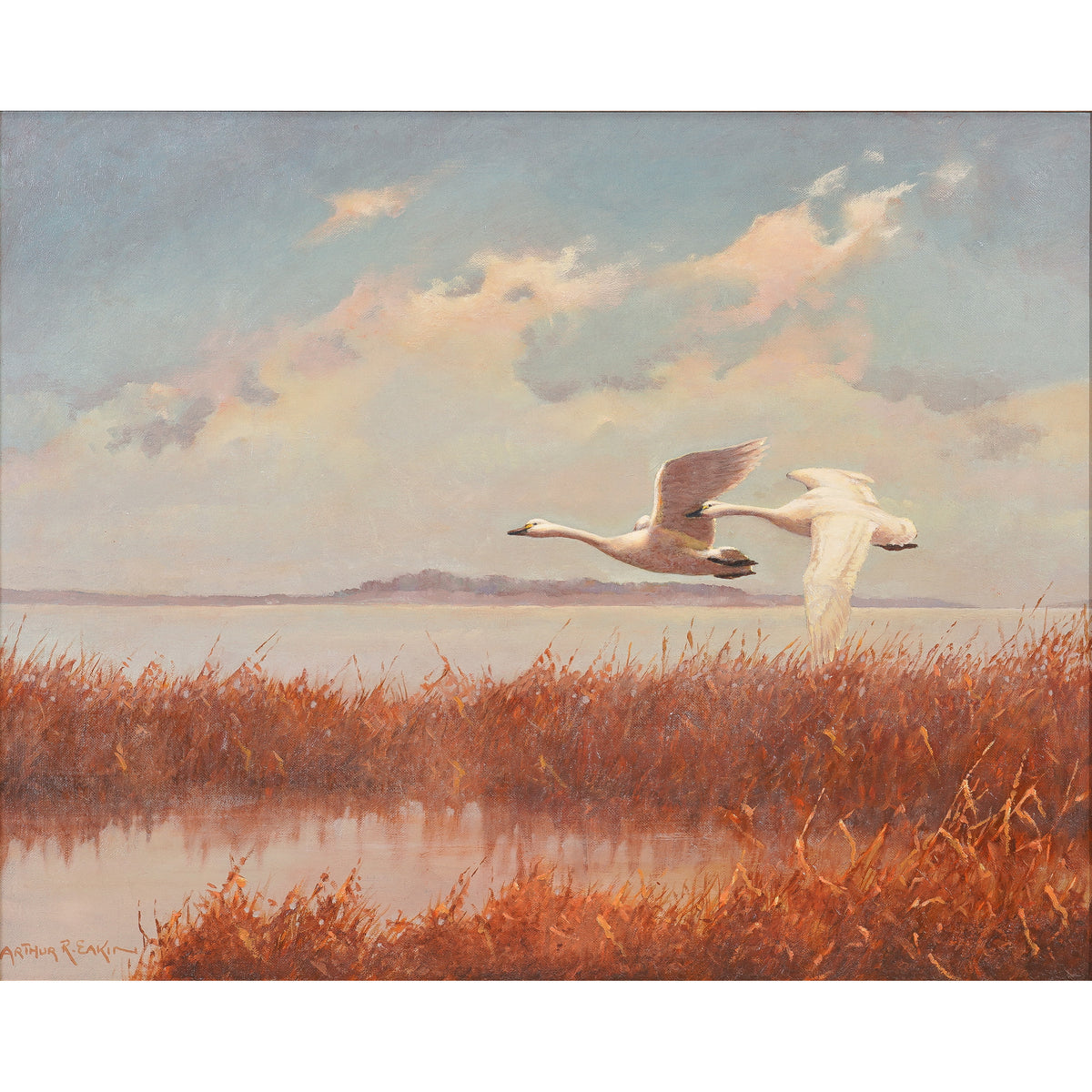 Arthur Eakin "Flight of Swans" American oil on canvas, c. 1900s