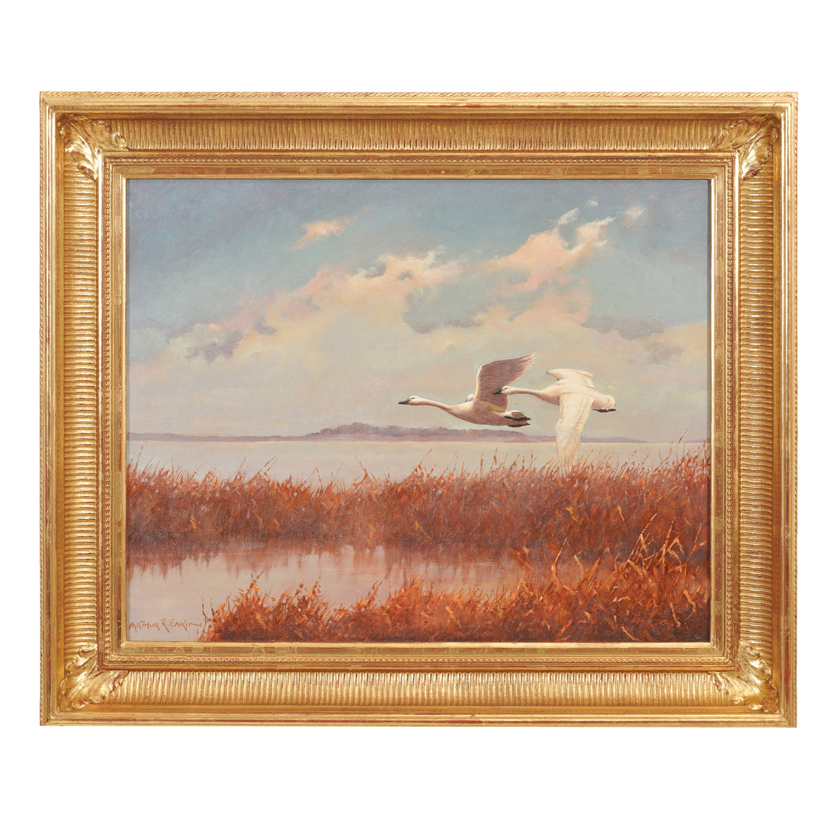 Arthur Eakin "Flight of Swans" American oil on canvas, c. 1900s