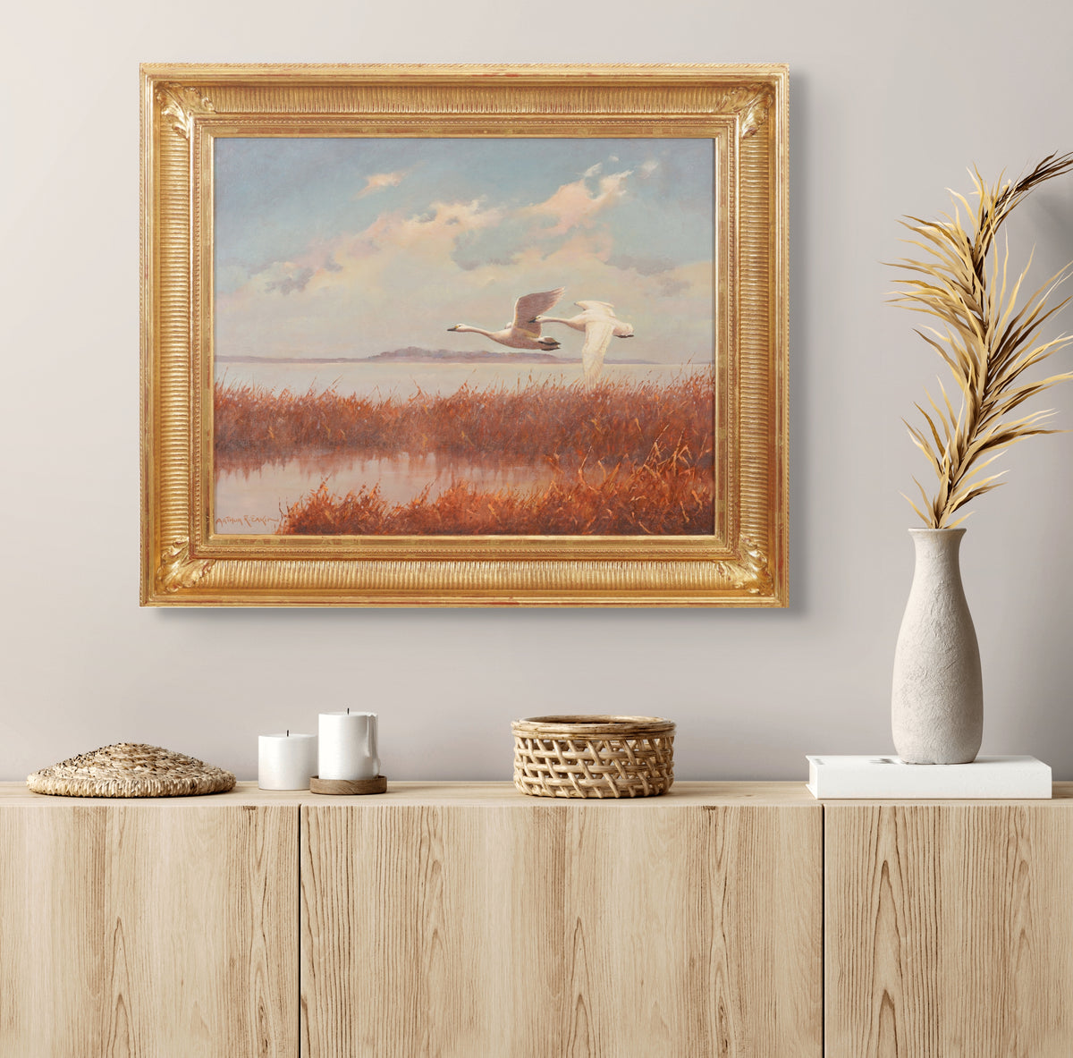 Arthur Eakin "Flight of Swans" American oil on canvas, c. 1900s