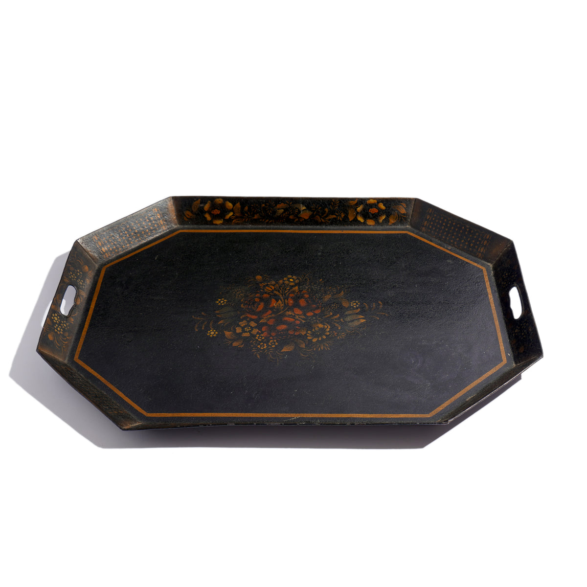 English Regency octagonal standing rim tole tray, c. 1815