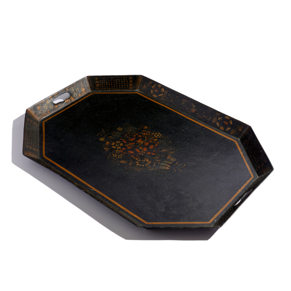 English Regency octagonal standing rim tole tray, c. 1815
